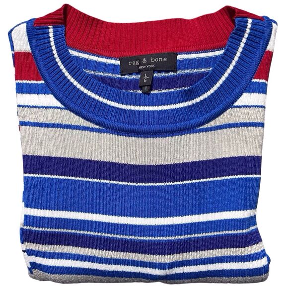 RAG & BONE Women’s Mason Crew Sweater Size Large Ribbed Striped Red Blue EUC - Picture 16 of 16